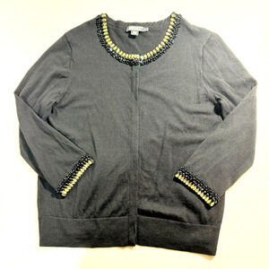 DKNY Black Beaded Neckline & Cuff Cardigan Sweater Women's Size L